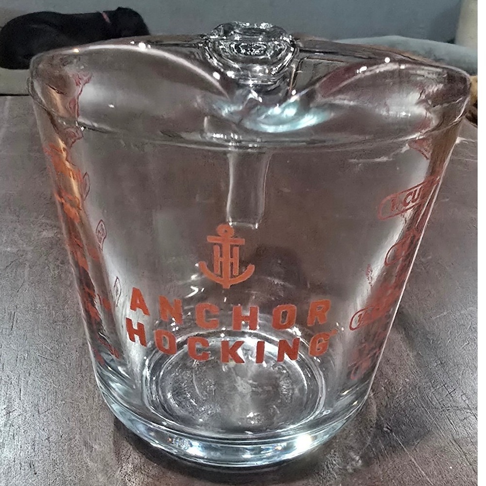 Anchor Hocking‎ Glass Measuring Cup 1 Cup 8oz Red Lettering Clear Vintage Style
